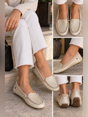 UGG Clair Metallic Gold Leather Driving Moccasin Loafers Flats Women’s 7